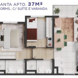 37m² - 2 Dormitórios (1 Suíte)